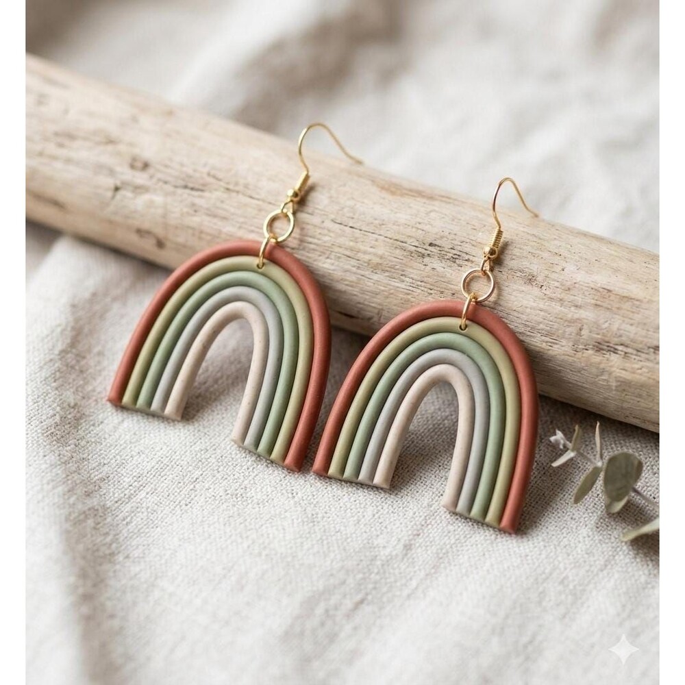 Boho Rainbow Clay Earrings | 18K Gold Hooks | Arch Lightweight Gift